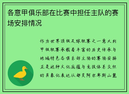 各意甲俱乐部在比赛中担任主队的赛场安排情况